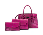 Large Capacity Bag 3 Pcs Bag Set For Women's Handbag, Shoulder Bag, Crossbody Bag Purse-rose red