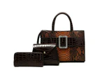 Ladies Large Capacity Bag Set 3 Pcs Bags for Women Purses Satchel Handbags Shoulder Tote Bags-Coffee color