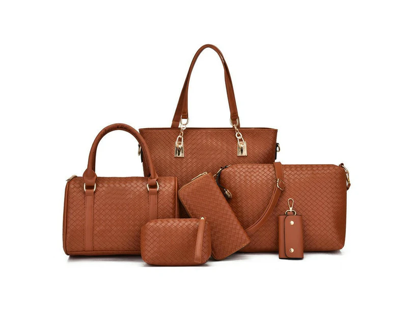 6 Pcs Large Crossbody Bags Ladies Shoulder Handbags Purse and Wallet Set for Women Totes Purses-Light brown