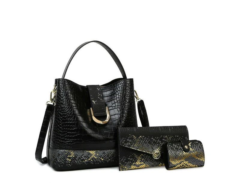 Handbag Set 3 Pcs Bags for Women Handbags Purses Ladies Shoulder Bag Crossbody Bags Leather-black