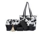 Handbag for Women 4 Pcs Tote Purse Handbags PU Leather Satchel Bag Large Capacity Shoulder Bag-black