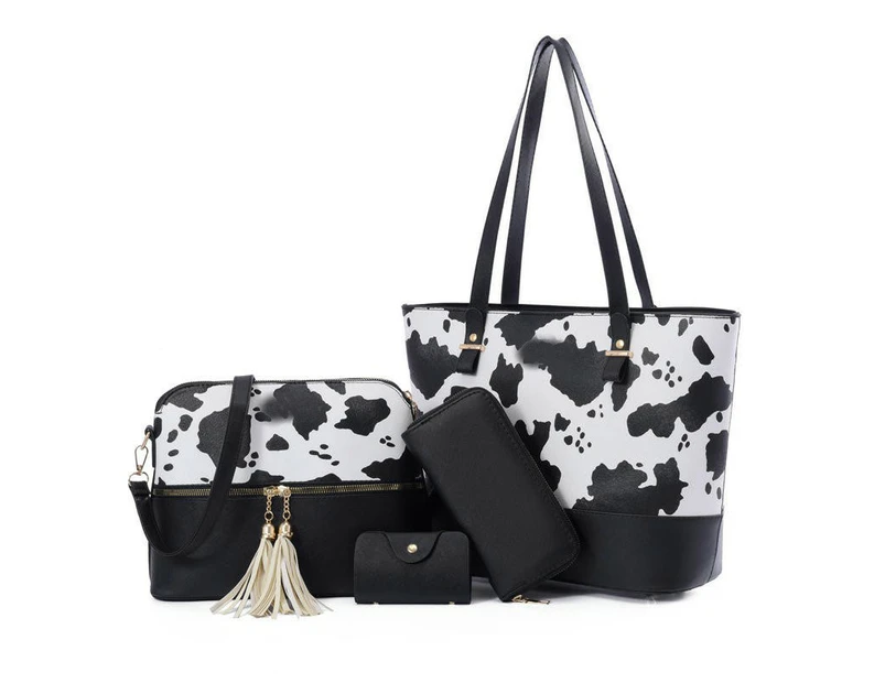Handbag for Women 4 Pcs Tote Purse Handbags PU Leather Satchel Bag Large Capacity Shoulder Bag-black