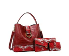 Handbag Set 3 Pcs Bags for Women Handbags Purses Ladies Shoulder Bag Crossbody Bags Leather-Wine red