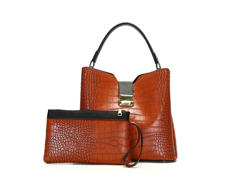 Large Capacity Bags for Women Purses Satchel Handbags for Women Shoulder Tote Bags Wallets 2 Pcs-Light brown
