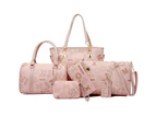 Bag,PU Handbag Set 6 Pcs Bags for Women Handbags Purses Ladies Shoulder Bag Crossbody Bags-Pink
