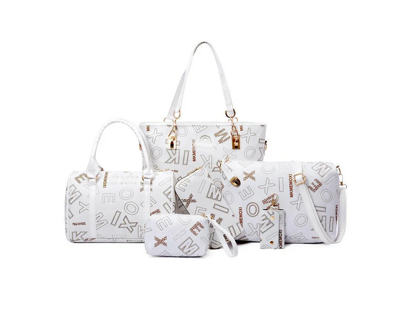 Bag,PU Handbag Set 6 Pcs Bags for Women Handbags Purses Ladies Shoulder Bag Crossbody Bags-white