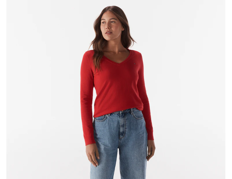 Tommy Hilfiger Women's Heritage V-Neck Sweater - Primary Red