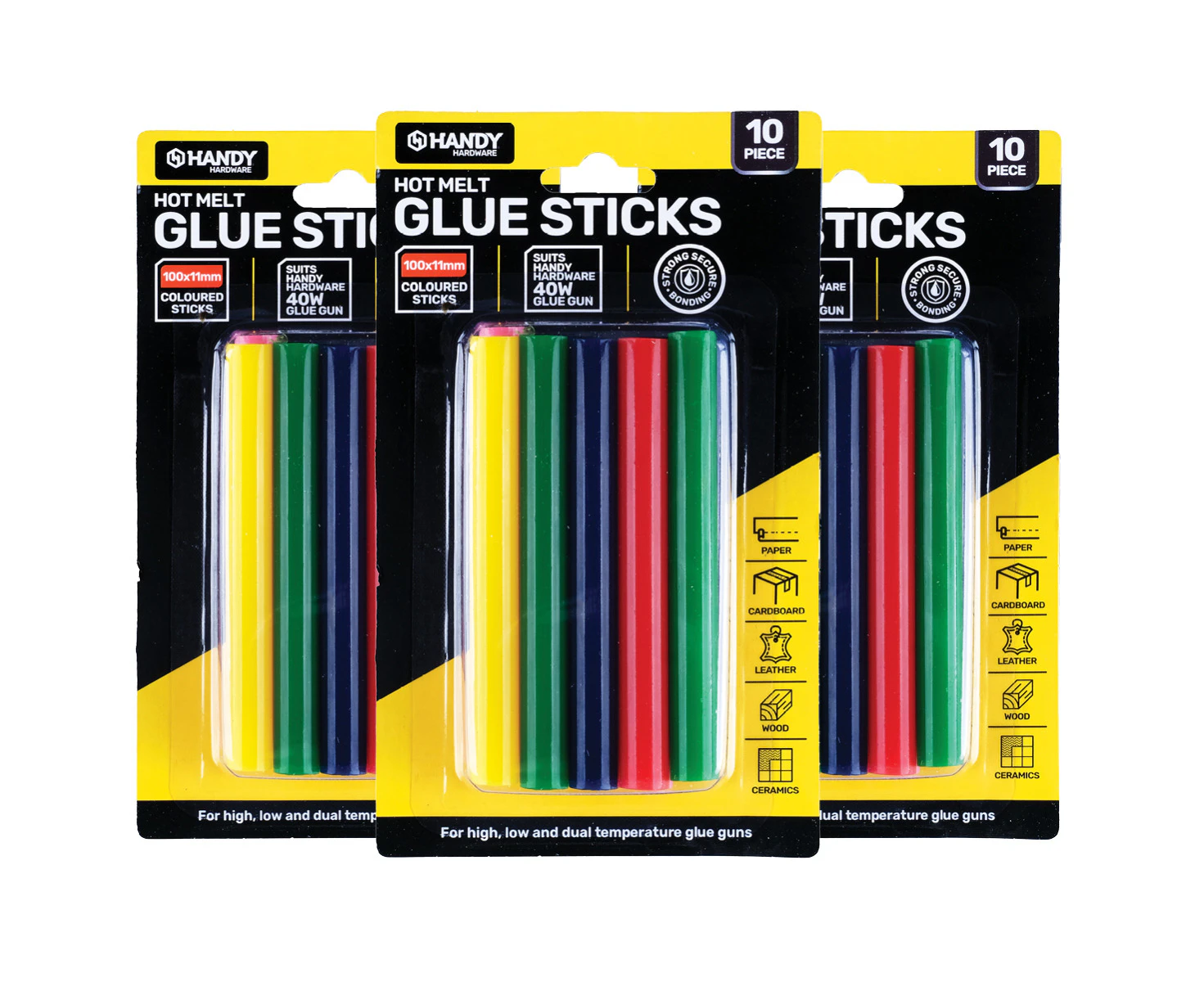 Handy Hardware 100PCE Hot Melt Vibrant Coloured Glue Sticks 100 x 11mm