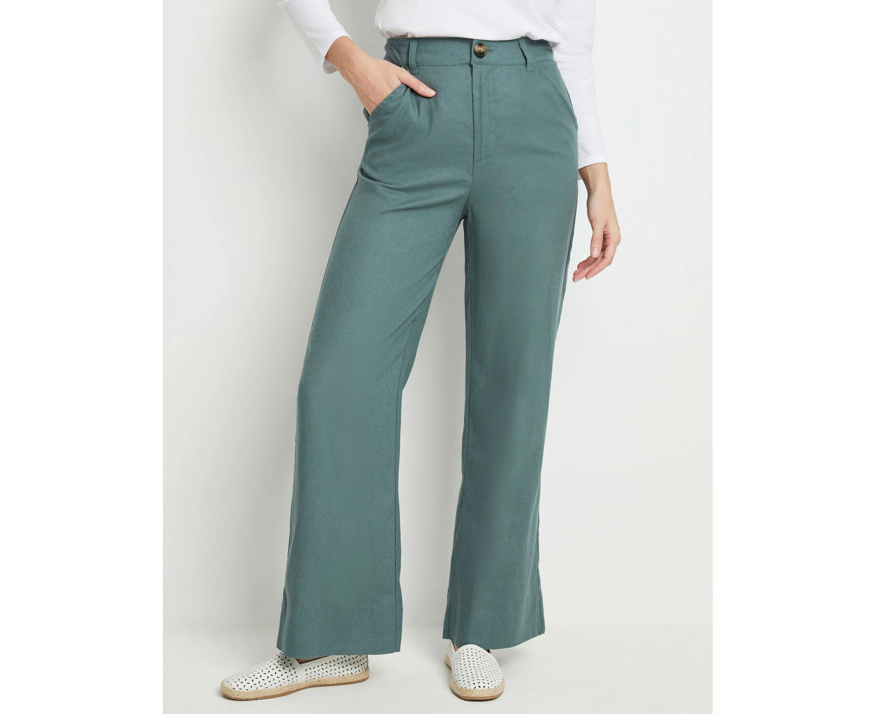 rivers - Womens - Pants / Trousers - Winter - Grey - Sage - Wide Leg - High Waisted - Smart Casual Fashion - Everyday Office Wear - Work Clothes