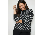 AUTOGRAPH - Plus Size -  Long Sleeve Chevron Stripe Jumper - Black/White