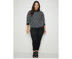 AUTOGRAPH - Plus Size -  Long Sleeve Chevron Stripe Jumper - Black/White