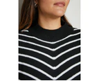 AUTOGRAPH - Plus Size -  Long Sleeve Chevron Stripe Jumper - Black/White