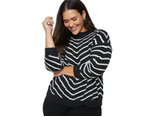 AUTOGRAPH - Plus Size -  Long Sleeve Chevron Stripe Jumper - Black/White