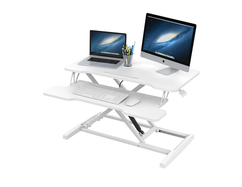 Advwin Standing Desk Sit to Stand Riser Height Adjustable Desk Converter Laptops Workstation White