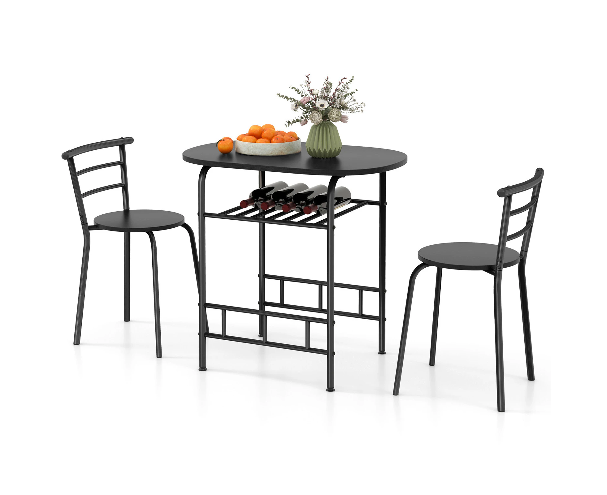 Giantex 3-piece Dining Set 1 Dining Table & 2 Chairs Set Wooden Bistro Set for Balcony Living Room Kitchen,Black