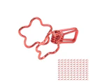 100pcs Binder Clips Flower Shape Hollow Long Tail Cartoon Metal Iron Mini Paper Clips for Tickets Clothes Documents Red