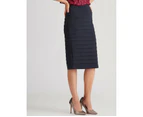 Liz Jordan - Womens Skirts - Midi - Blue - Pencil - Casual Fashion Work Clothes - Navy - Fitted - Elastane - Pintuck - Knee Length - Office Wear - Blue