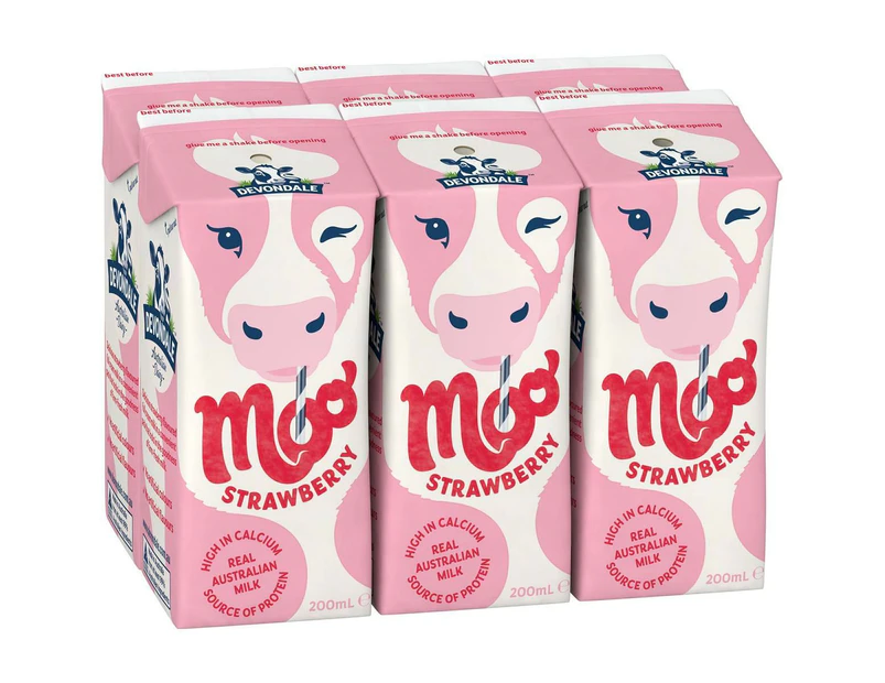 Devondale Moo Strawberry Flavoured Milk Carton 200ml X 6 Cartons