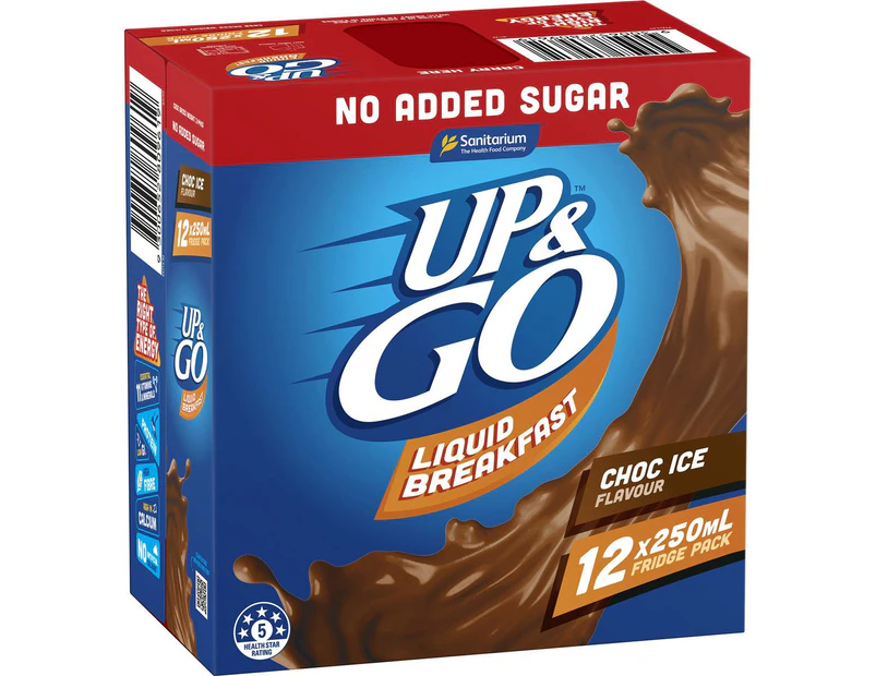 Up & Go Chocolate Milk Less Sugar Cartons 250ml X 12 Cartons