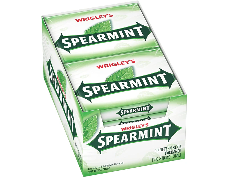 Wrigleys Spearmint Chewing Gum 15 Pieces x 10 Packs