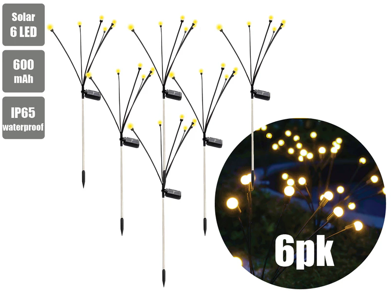 6pk 6 LED Solar Lights Garden Outdoor (Sydney Stock) Firefly Starburst Swing Light Landscape Lighting Waterproof