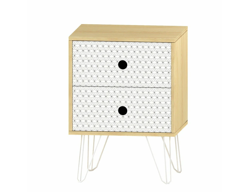 Foret Bedside Table Side Tables Drawers Nightstand Bedroom Storage Cabinet Wood White Handleless Art Deco 2 Options - Maple