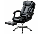 Office Chair PU Leather Massage Computer Gaming Executive Racer Chairs Gas Lift Seat Black - Chair with Footrest