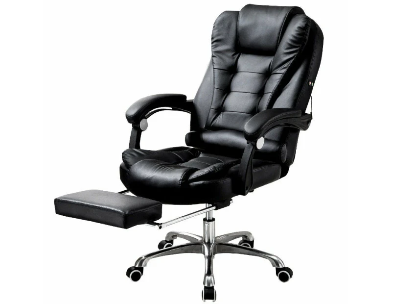 Office Chair PU Leather Massage Computer Gaming Executive Racer Chairs Gas Lift Seat Black - Chair with Footrest
