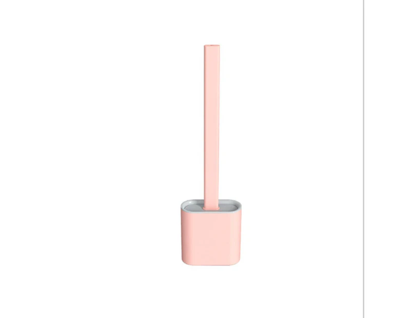 Toilet Brush with Holder Set Silicone Bristles Cleaning Brush Long Handle - Pink