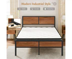 Industrial Double Bed Frame & Double Mattress 16CM Thickness with Wood Headboard Slats and Metal Frame