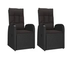 vidaXL Reclining Garden Chairs 2 pcs with Cushions Poly Rattan Black