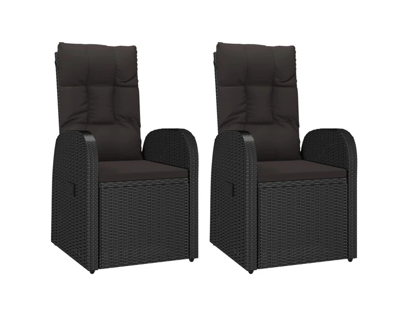 vidaXL Reclining Garden Chairs 2 pcs with Cushions Poly Rattan Black