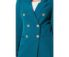 Principles Womens Double-Breasted Longline Blazer (Teal) - DH6714
