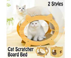 Eco-Friendly Cat Scratcher Lounge - Natural Wood & Corrugated Board - Oval