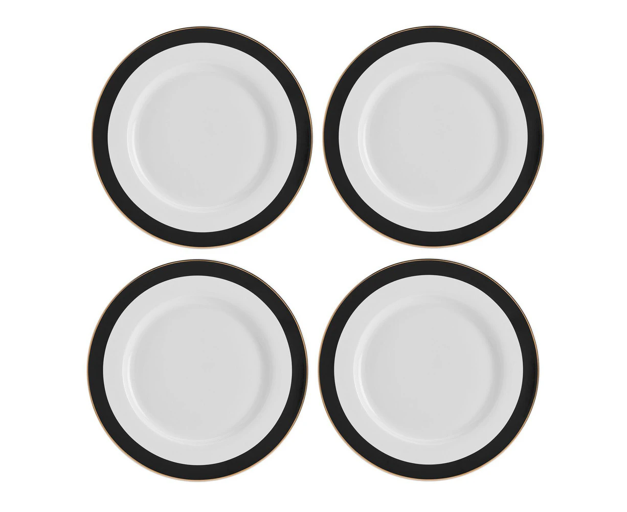 Set of 4 Mikasa 27.5cm Luxe Deco Dinner Plates - Black/White