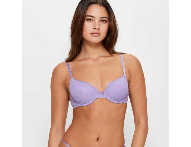 Embroidered T-Shirt Bra - Lily Loves - Purple