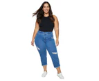AUTOGRAPH - Plus Size -  Ankle Rolled Hem Rip And Repair Jean - Mid Wash