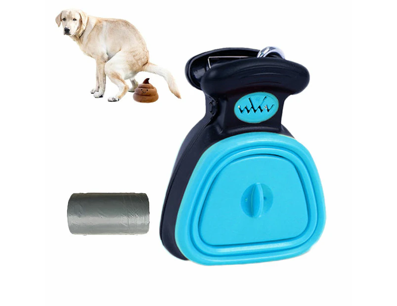 Hollypet Portable Poop Scooper for Walking Dogs with 15 Pcs Waste Bags-Blue