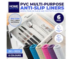 Home Master 6PCE PVC Non Slip Liners Waterproof Machine Washable 5m x 30cm - Black, White, Blue, Pink, Purple, Beige