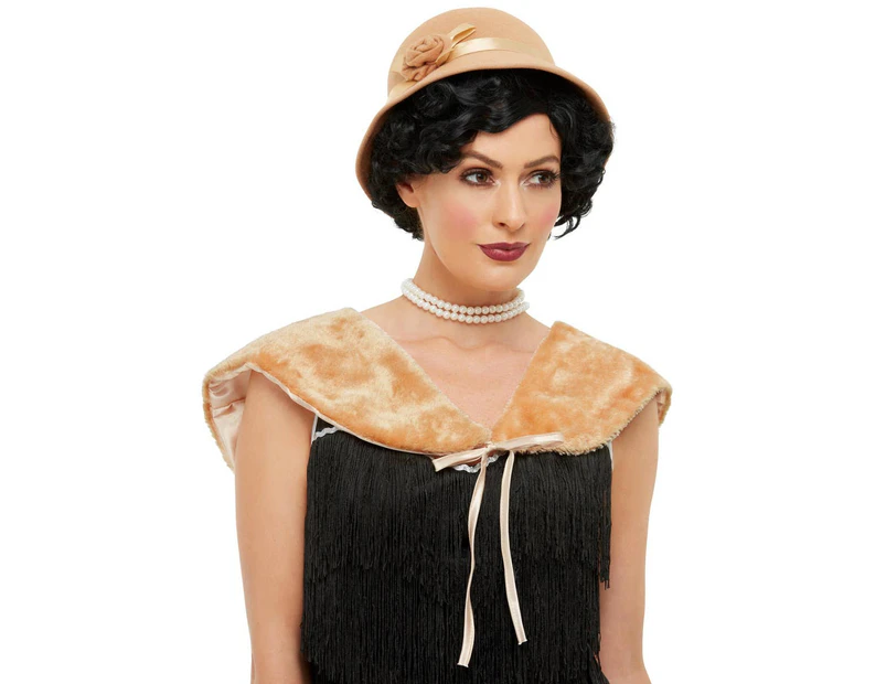 1920s Beige Flapper Shawl and Hat Accessory Set