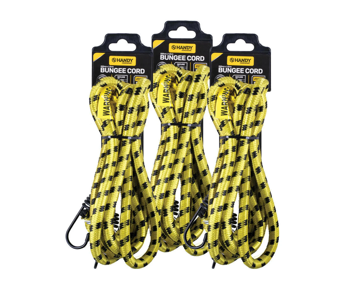 Handy Hardware 6PCE Bungee Cords Secure Strong Hooks Heavy Duty Design 250cm - Black and Yellow