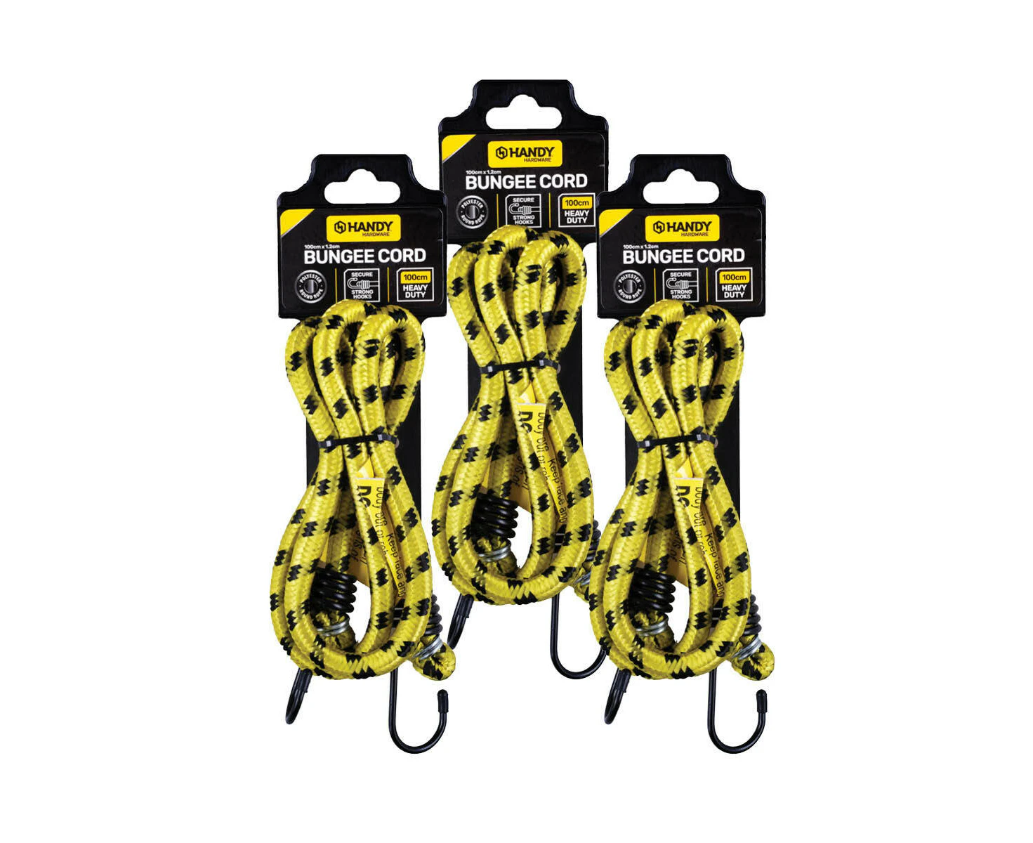 Handy Hardware 6PCE Bungee Cords Secure Strong Hooks Heavy Duty Design 100cm - Black and Yellow