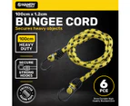 Handy Hardware 6PCE Bungee Cords Secure Strong Hooks Heavy Duty Design 100cm - Black and Yellow
