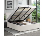 Oikiture Bed Frame King Size Gas Lift Base With Storage White Boucle