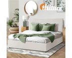 Oikiture Bed Frame King Size Gas Lift Base With Storage White Boucle