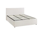 Oikiture Bed Frame King Size Gas Lift Base With Storage White Boucle