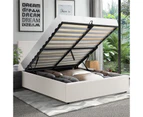 Oikiture Bed Frame Double Size Gas Lift Base With Storage White Boucle