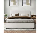 Oikiture Bed Frame Double Size Gas Lift Base With Storage White Boucle