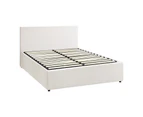 Oikiture Bed Frame Double Size Gas Lift Base With Storage White Boucle