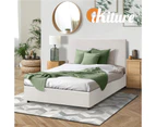 Oikiture Bed Frame Single Size Gas Lift Base With Storage White Boucle